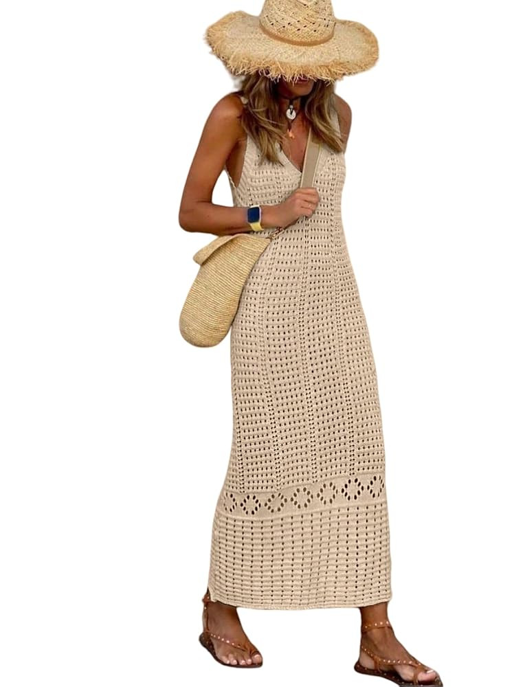 SISKIN Women's Long Beach Cover Ups Swimwear Mesh Bathing Suit Sexy Beach Maxi Sleeveless Dress I... | Amazon (US)