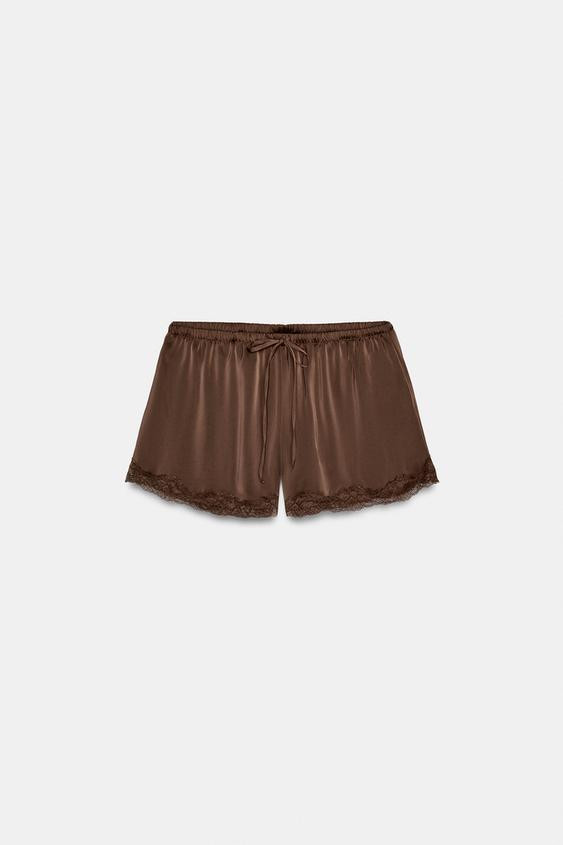 SATIN SHORTS WITH LACE TRIM | Zara AU