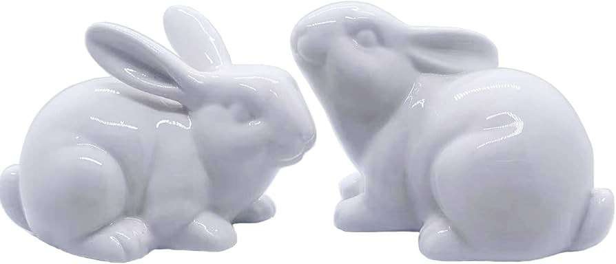 QIAOIDEA Set of 2 Porcelain Bunny Rabbit Statue Figurine Easter Spring Decoration Vintage Rustic ... | Amazon (US)