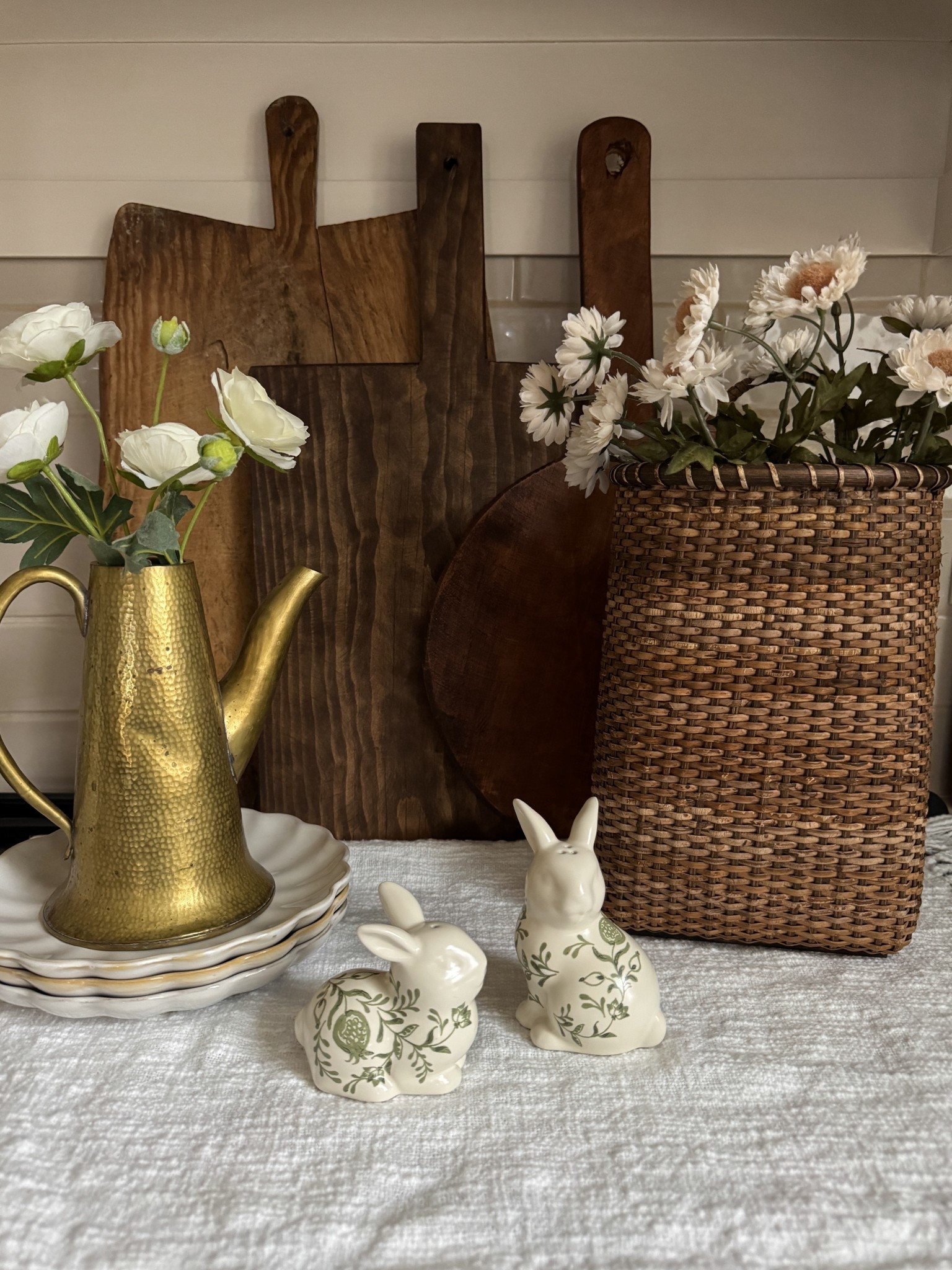 The cutest bunny salt and pepper shakers for just $10! Trio of wooden boards. Rattan door baskets set of two. Scalloped dessert plates. Spring florals  

#LTKSpringSale #LTKSeasonal #LTKHome