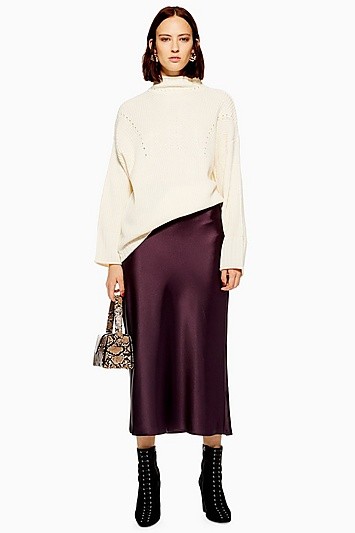 Satin Bias Midi Skirt - Plum | Topshop US