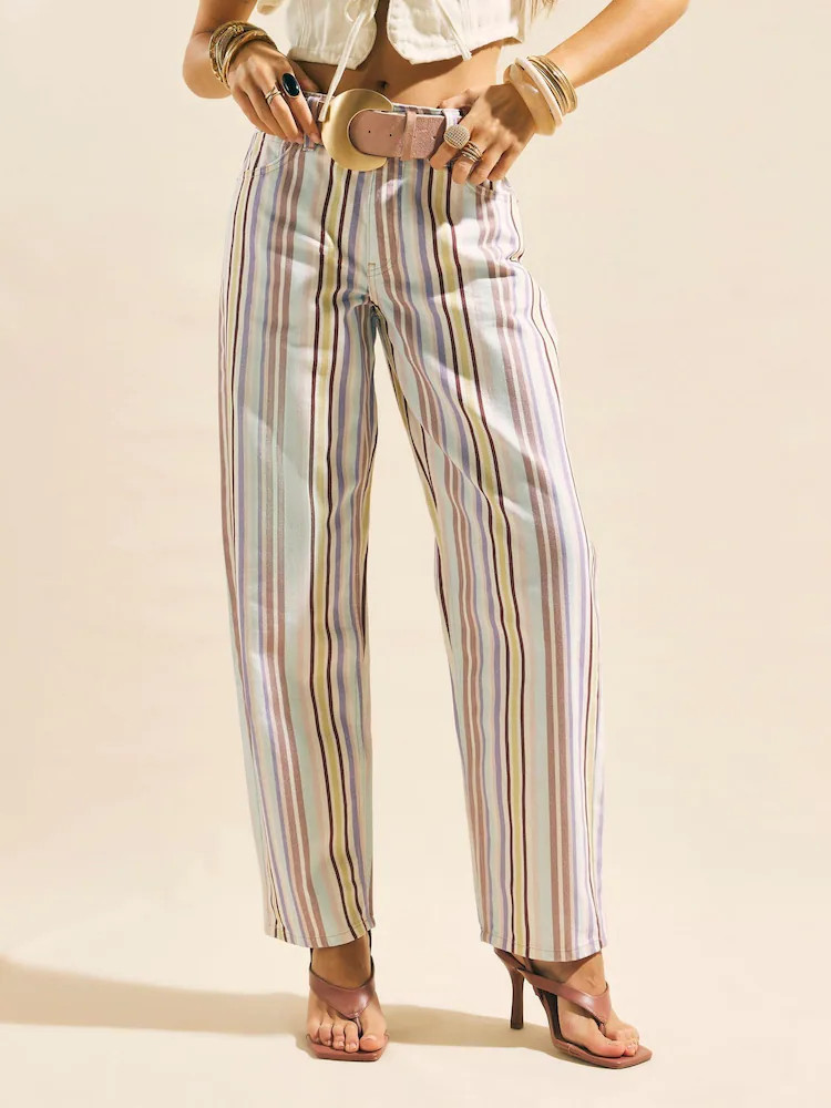 River Island Mid Rise Stripe Barrel Leg Jeans | Next EU