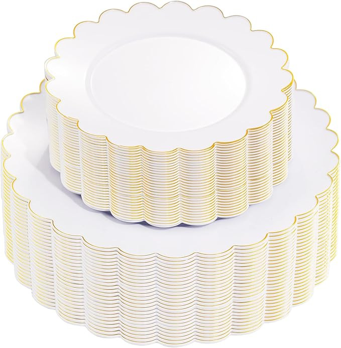 supernal 100PCS Gold Plastic Plates -White and Gold Disposable Plates for Party/Wedding -Include ... | Amazon (US)