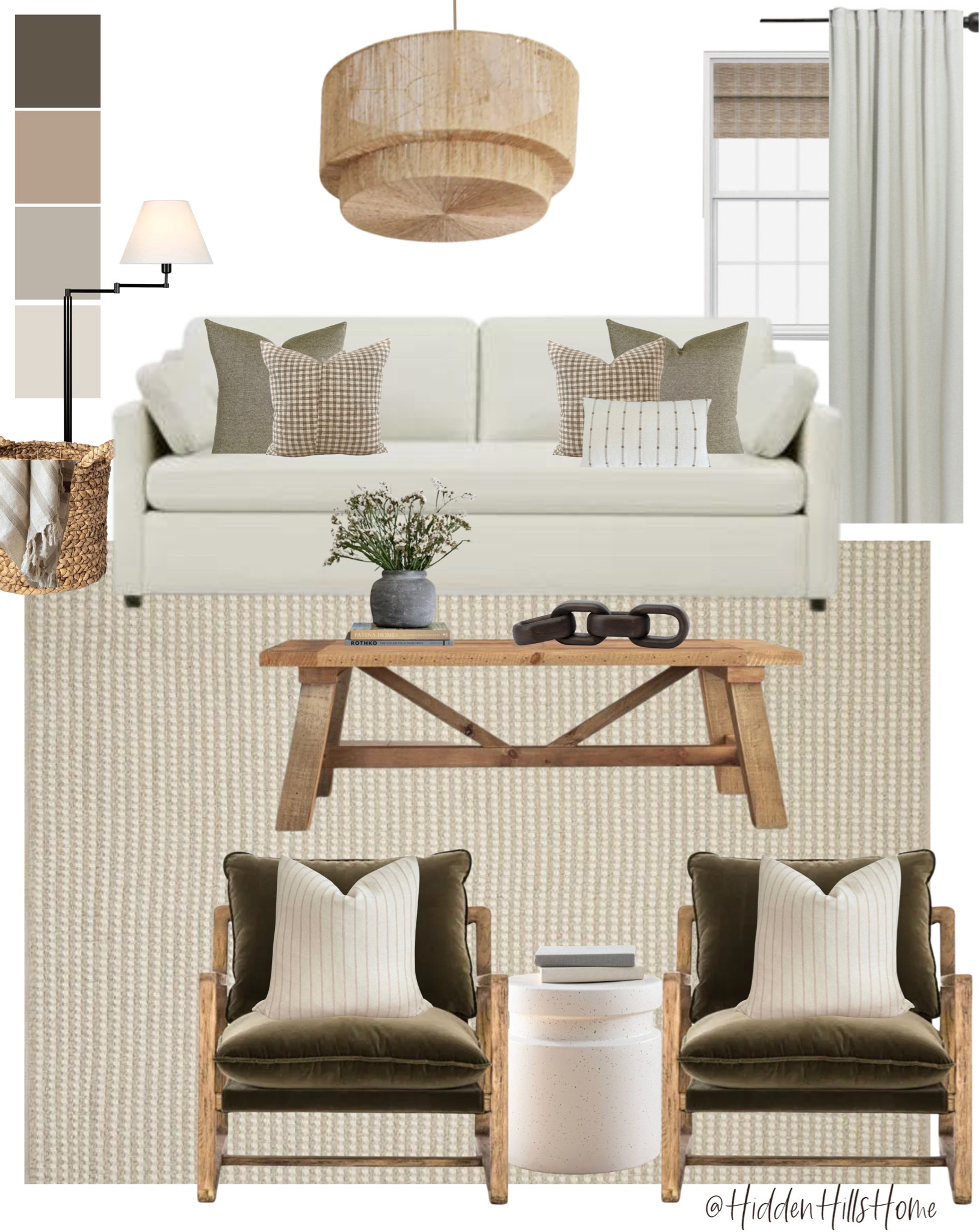 Living room decor, home decor, living room ideas, white sofa, green accent chairs, affordable home decor, curtains #livingroom #homedecor 

#LTKhome #LTKsalealert #LTKfamily