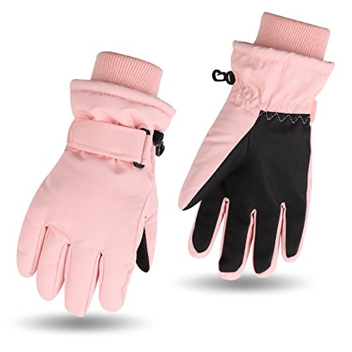JANGANNSA Winter Kids Ski Gloves Boys Girls Cold Weather Snow Glove Waterproof Ski Snowboard Gloves with Fleece Lining(Solid Skin Pink,7-9Years) | Amazon (US)