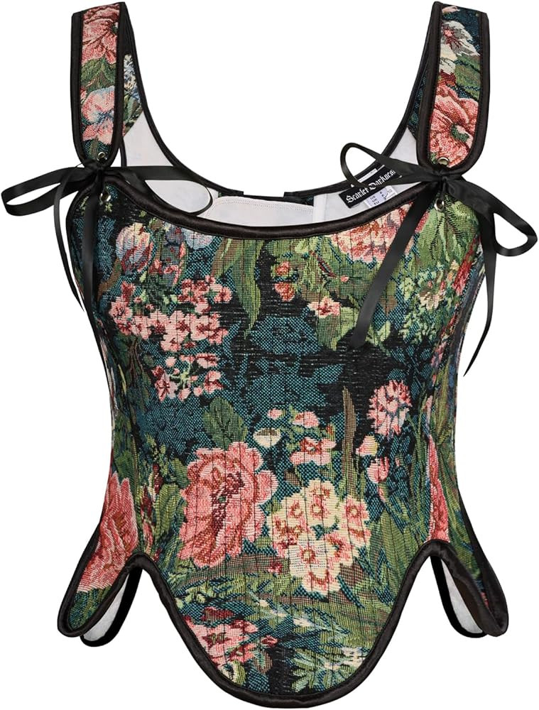 Scarlet Darkness Bustier Tops for Women Renaissance Floral Lace Up Bodyshaper Corset with Zipper | Amazon (US)