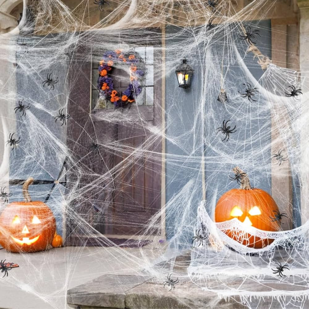 Seasons Spider Web Halloween Decoration, Super Stretch Cobwebs with 4 Plastic Spiders for Hallowe... | Amazon (US)