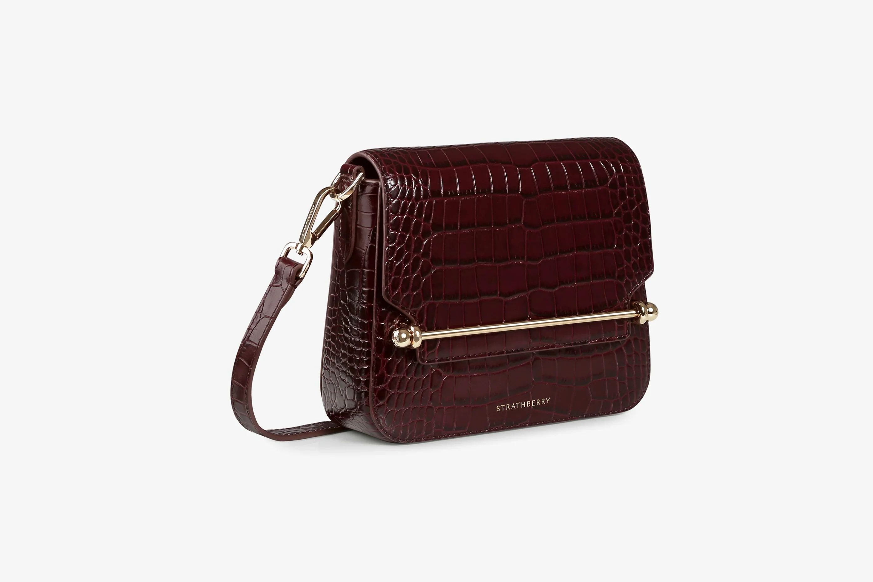 Ace Mini - Croc-Embossed Leather Burgundy | Strathberry