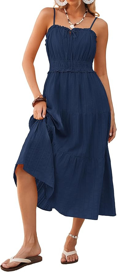 Kate Kasin Women Summer Casual Midi Dresses 2026, Spaghetti Strap Sleeveless Elastic Waist Sundre... | Amazon (US)