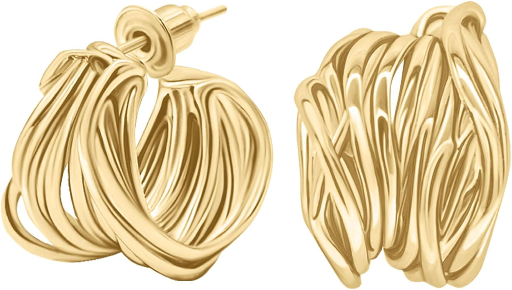 Baroque 16K Gold Plated Earrings for Women, Twist Ropes Gold Hoop Earrings, Dainty Chunky Open Ho... | Amazon (US)