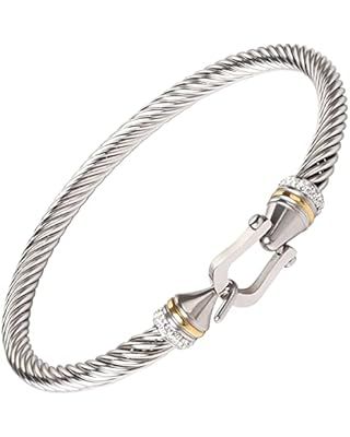 Twisted Cable Bracelet Stylish Fine Stainless Steel Cable Cuff Bracelet with Hook Clasp Bracelets... | Amazon (US)