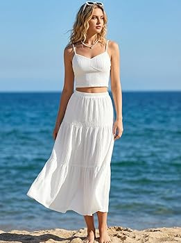 Amazon.com: Narecte Womens Two Piece Skirt Set Camisole Top and Women's Long Midi Skirt Set 2 Pie... | Amazon (US)