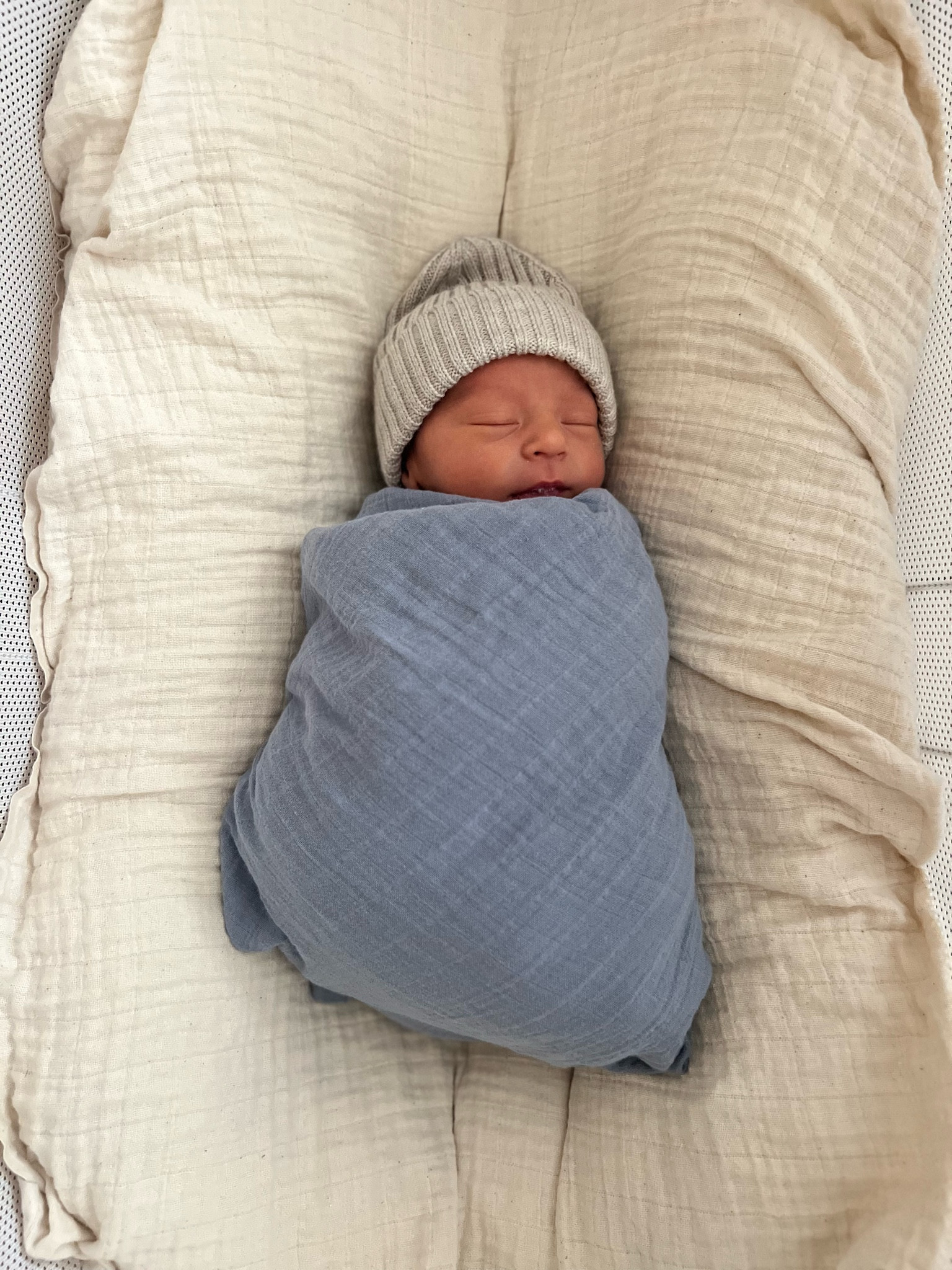 Favorite powder blue swaddle by mushie. Bean is wool cotton blend by h&m. Baby is laying in a snuggleme 

#LTKBaby #LTKSaleAlert #LTKHome