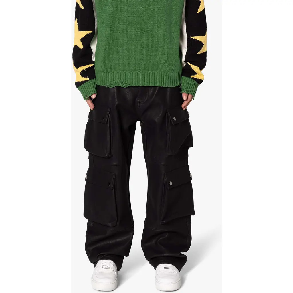 mnml Ultra Baggy Faux Leather Cargo Pants in Black at Nordstrom, Size 32 | Nordstrom