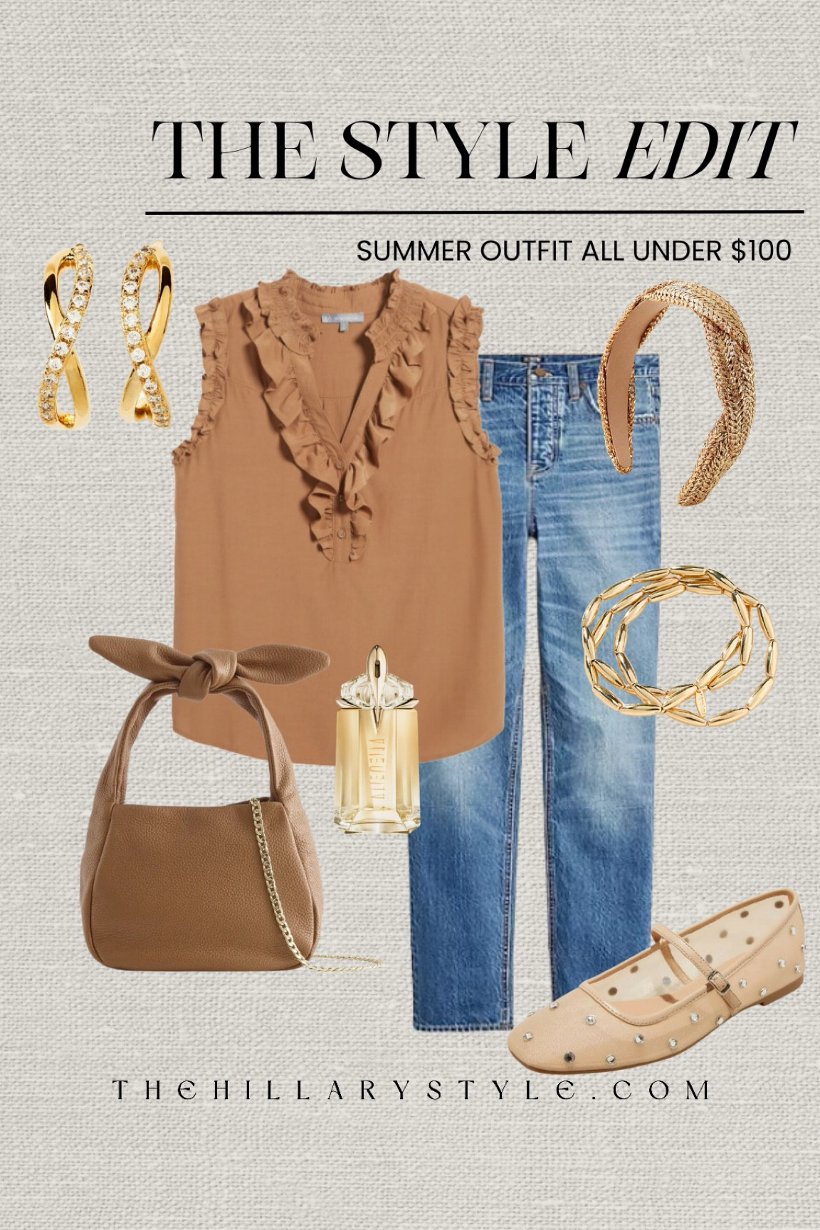 The Style Edit: Casual Summer Outfit All Under $100
Denim, ruffle edge top, mesh ballet flats, bow Italian leather handbag, gold earrings, gold bead bracelet set, metallic braided headband, perfume. Nordstrom, JCrew, Target, Quince, Anthropologie

#LTKStyleTip #LTKFindsUnder100 #LTKSeasonal