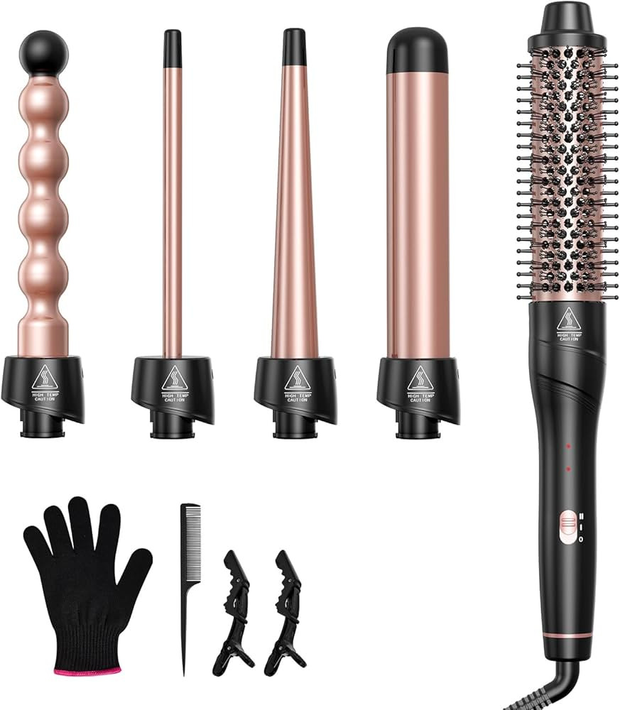5 in 1 Curling Wand Set, Lopeie Curling Iron with New Upgraded Curling Brush and 4 Interchangeabl... | Amazon (US)