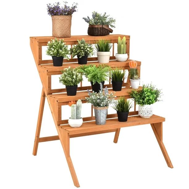 Costway 4 Tier Wood Plant Stand Flower Pot Holder Display Shelves Rack Stand Ladder Step | Walmart (US)