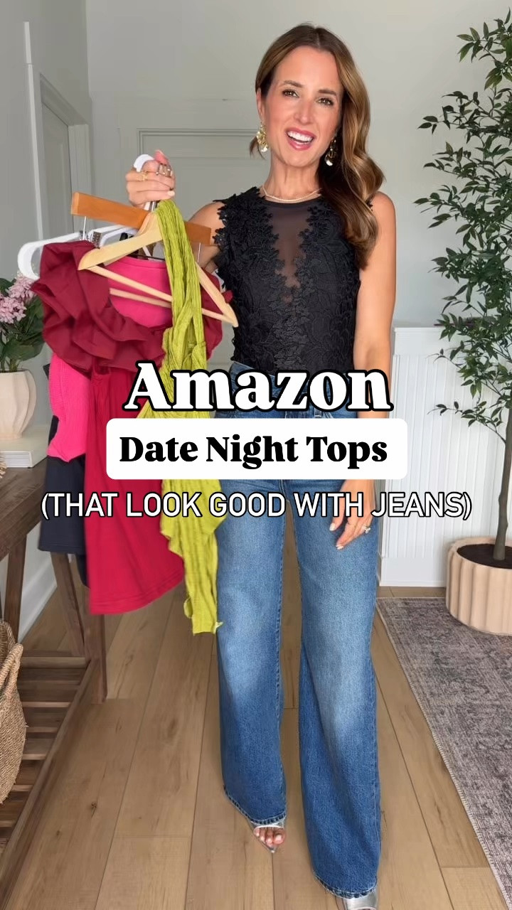 Amazon date night tops. Amazon concert outfits. Amazon dinner date outfit. Party outfits. Girls night out. Date night outfits. Levi Wide leg jeans in 24, colors are far and wide and polar perimeter. Wearing smallest size in tops. 

#LTKPetite #LTKStyleTip #LTKParties