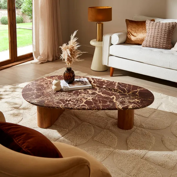 Pondus Coffee Table, Real Cherry Marble and Mango Wood | Dunelm
