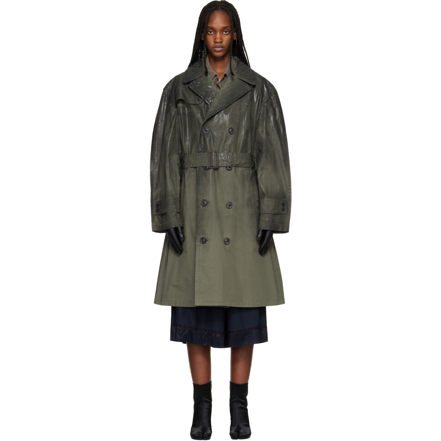 Maison Margiela Khaki Double-Breasted Trench Coat | SSENSE