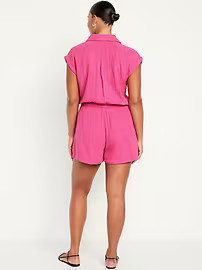 Waist-Defined Crinkle Gauze Romper -- 3-inch inseam | Old Navy (US)
