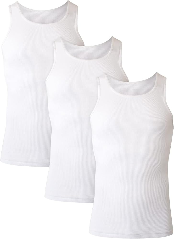 Hanes Men's Cotton Tank Undershirts Pack, Moisture-Wicking Ribbed Tanks, lightweight Cotton Tank ... | Amazon (US)