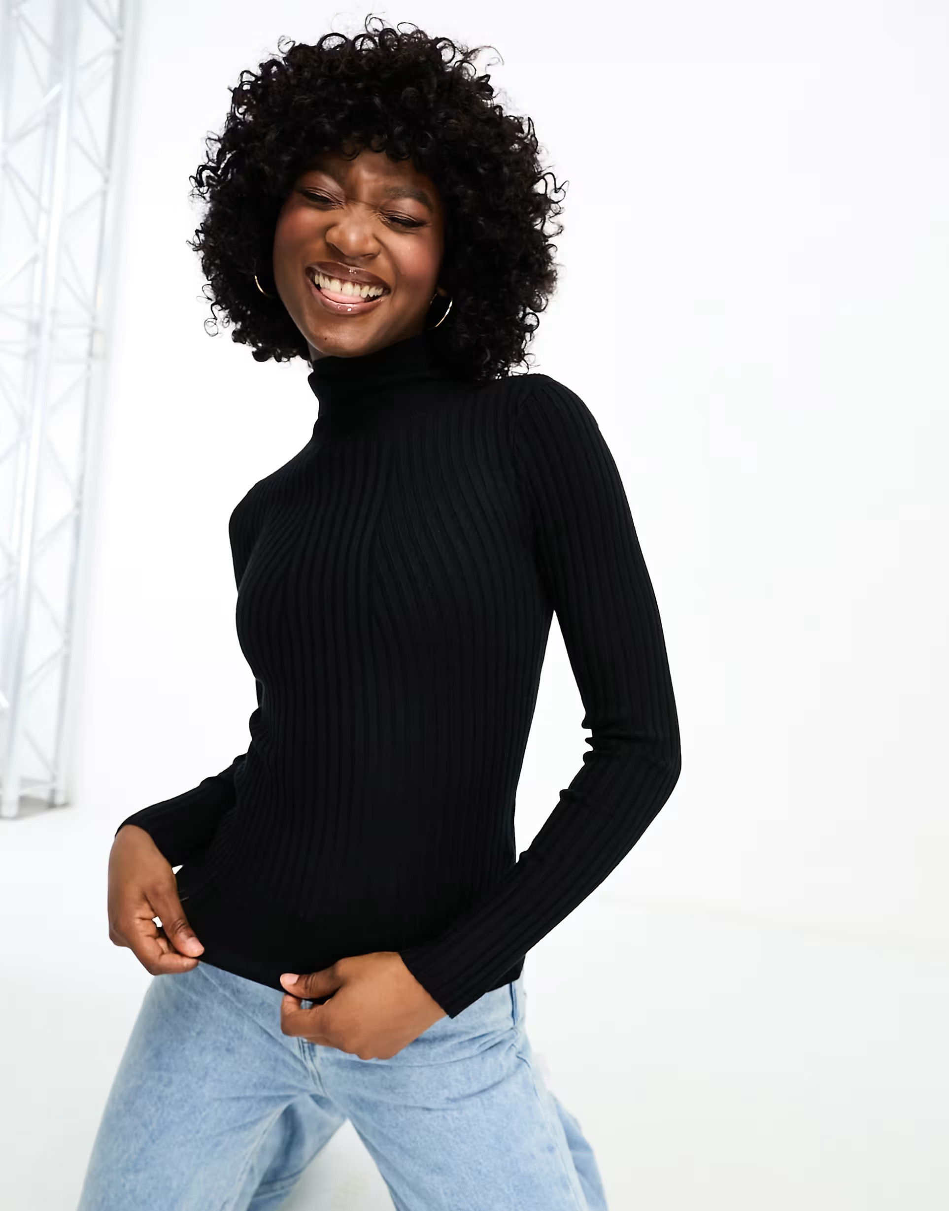 Pieces knitted rib top in black | ASOS (Global)