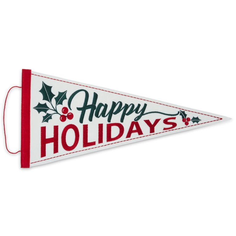 Holiday Time 19” Green/Red&nbsp; "Happy Holidays" Holly Leaves and Berries Banner Wall Décor | Walmart (US)