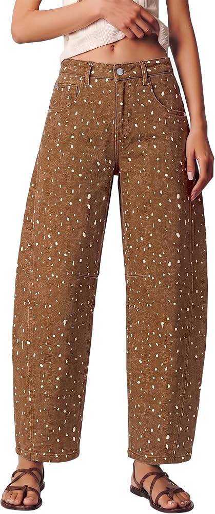 luvamia Barrel Jeans Women Deer Print High Waisted Patterned Denim Pants | Amazon (US)