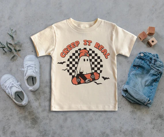 Creep it Real Ghost Shirt, Boys Halloween, Skateboard Halloween Little Boo Toddler, Fall Kid, | Etsy (US)