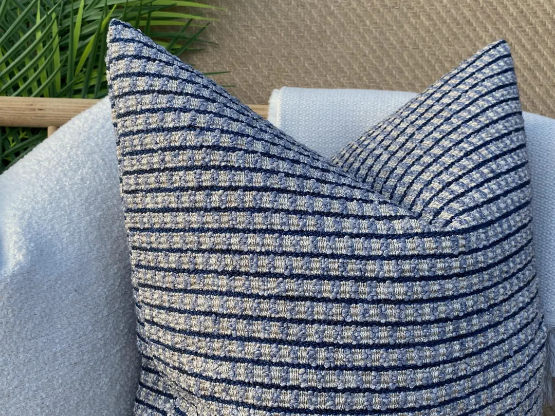Blue and Navy Boho Pillow Cover, Cotton Thick and Soft Pillow Cushion, Neutral and Navy Blue Text... | Etsy (US)