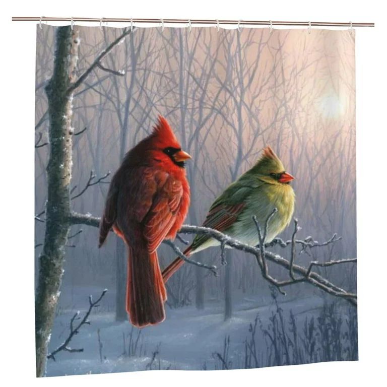 JOOCAR Christams Cardinal Shower Curtain, Winter Morning Sun Bird Tree Themed Bathroom Decor 72 X... | Walmart (US)