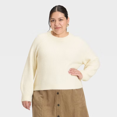 Women's Cozy Knit Crewneck Pullover Sweater - Universal Thread™ Cream 4X | Target
