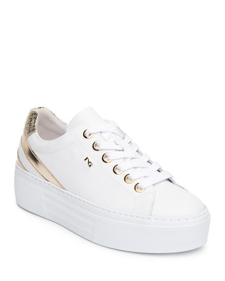 NeroGiardini Metallic Leather Platform Sneakers | Neiman Marcus