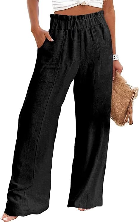 Women's Casual Wide Leg Paperbag Linen Palazzo Pants Fall 2023 | Amazon (US)