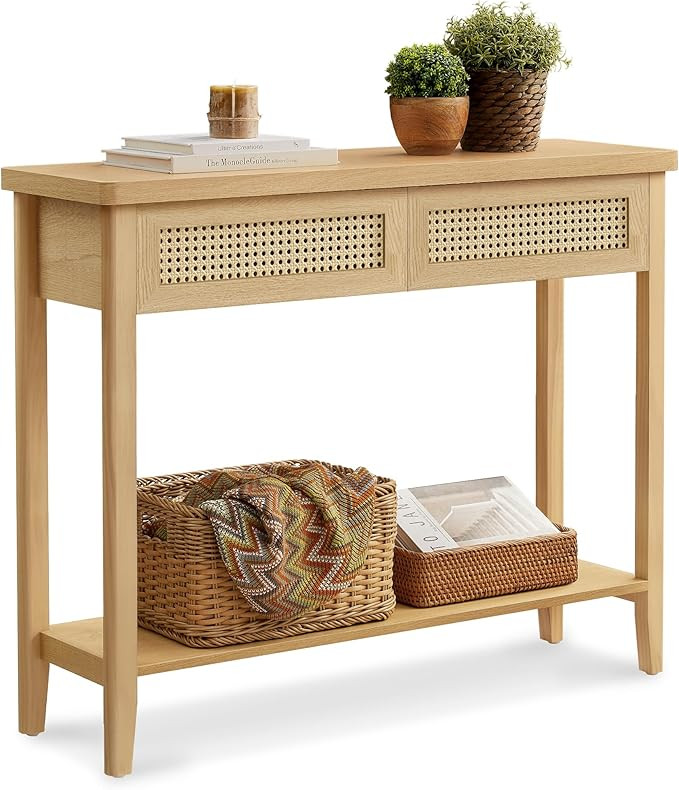 VASAGLE Console Sofa Table, Narrow Entryway Table, 2 Drawers, Open Storage Shelf, Rounded Corners... | Amazon (US)