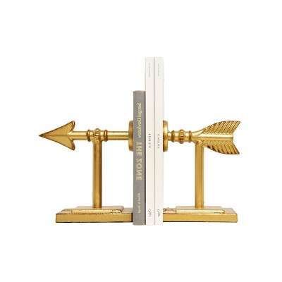 6.5" x 3.5" 2pc Metal Arrow Bookend Set Gold - Storied Home: Distressed Antique, Decorative for Shelves | Target