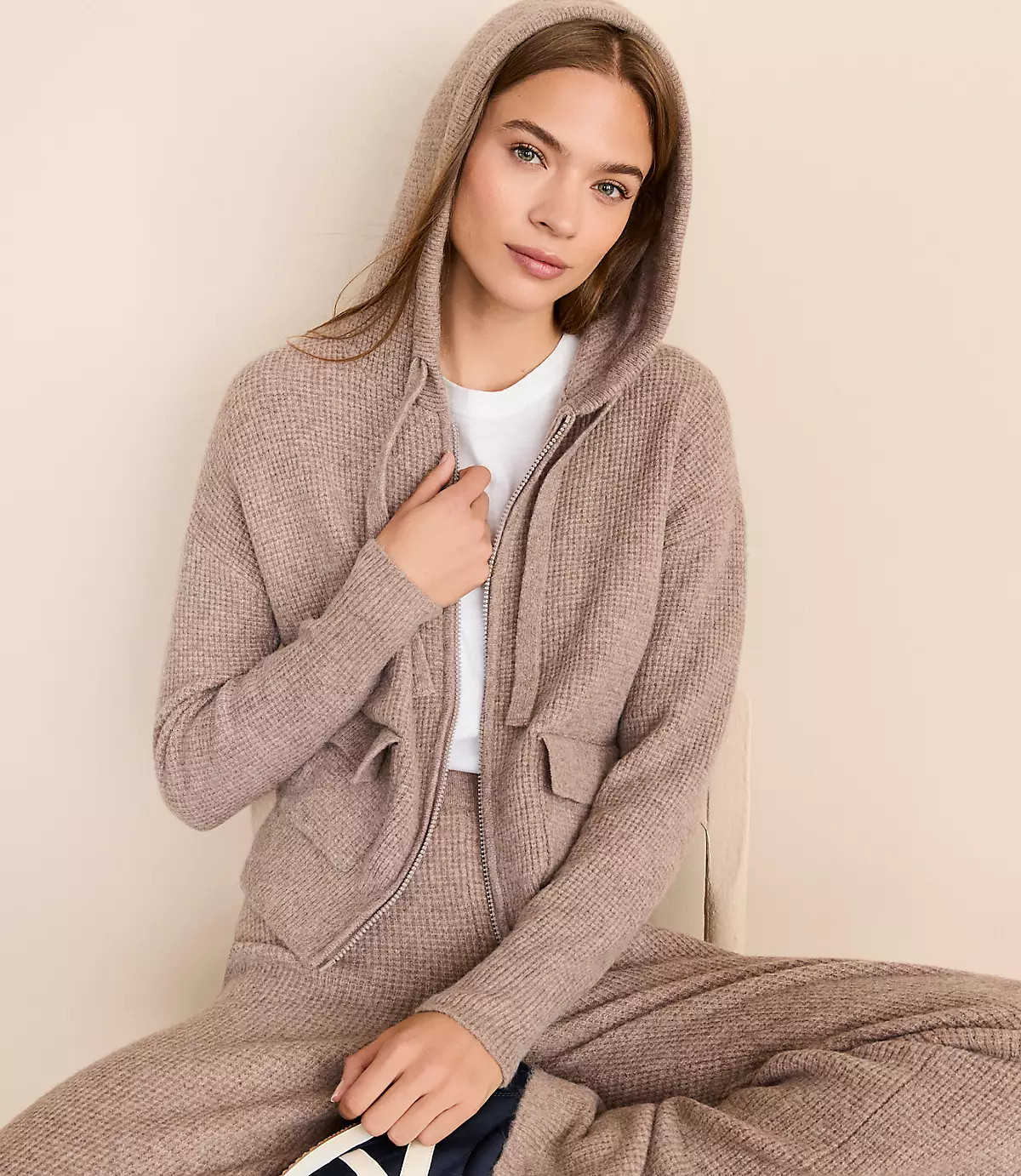 Lou & Grey Heathered Waffle Cloudstitch Zip Hoodie | LOFT
