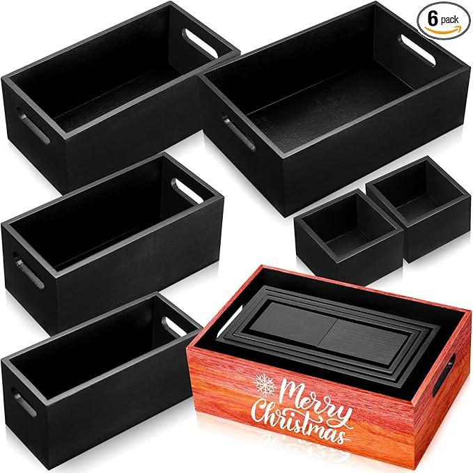 Set of 6 Wood Storage Boxes with Handles Wooden Nesting Crates Rustic Farmhouse Storage Container... | Amazon (US)