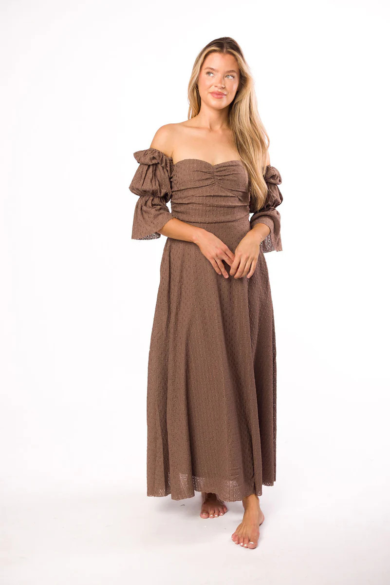 Corrine Tiered Sleeve Maxi Dress with Pockets in Deep Mocha - Bump Fri | Worth Collective