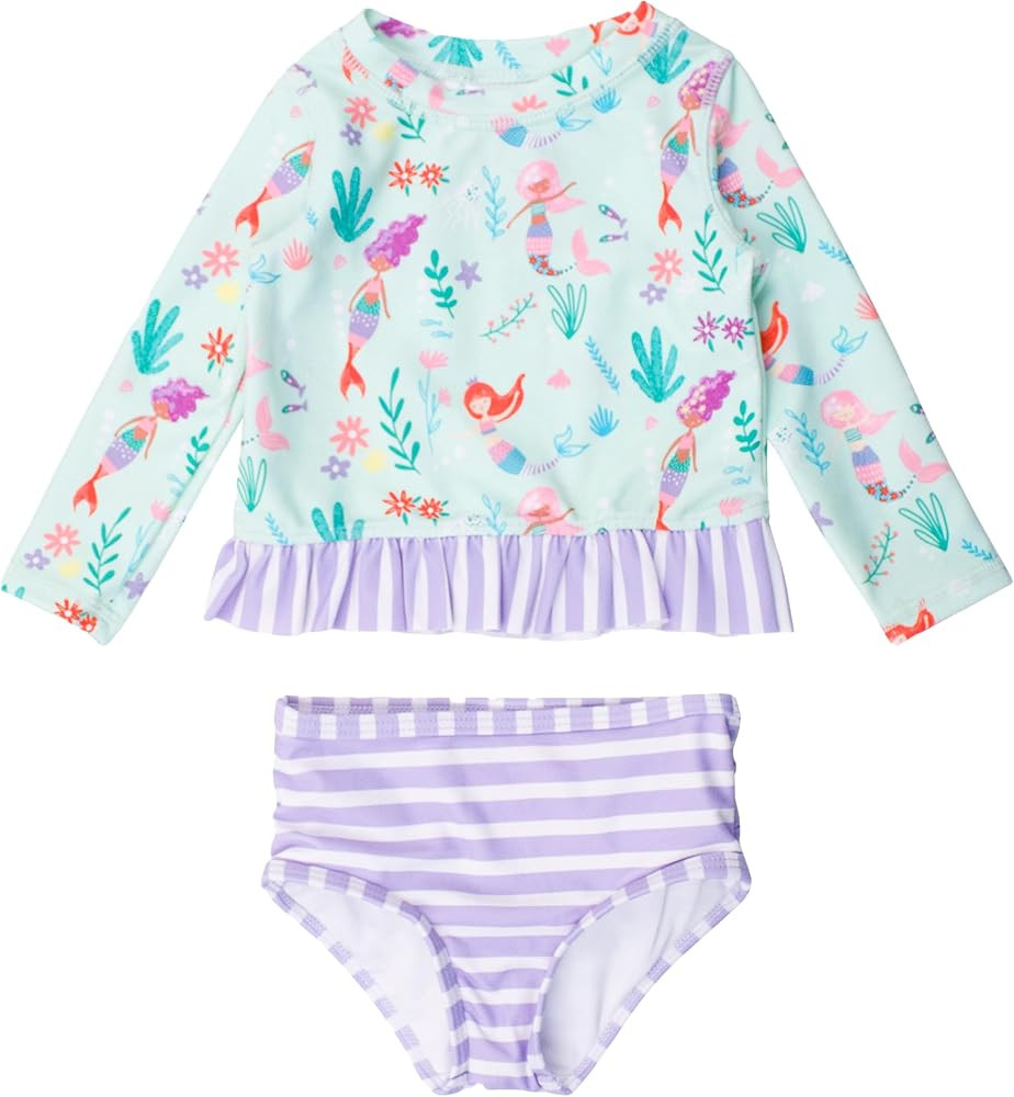 RuffleButts Baby/Toddler Girls Long Sleeve Rash Guard UPF50+ Sun Protected Bikini Swimsuit | Amazon (US)