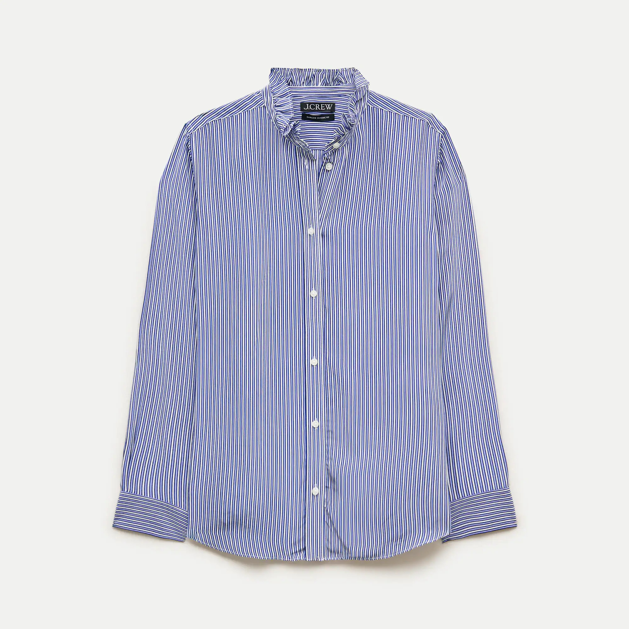 Jules ruffle-collar button-up shirt in striped crepe de chine | J. Crew US