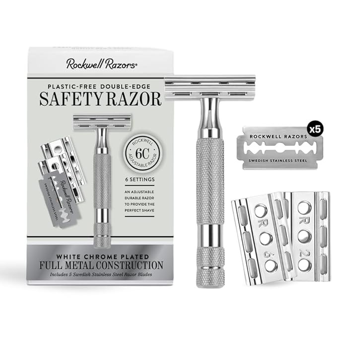 ROCKWELL RAZORS 6C White Chrome Safety Razor With 6 Adjustable Shave Settings and 5 Fully Recycla... | Amazon (US)