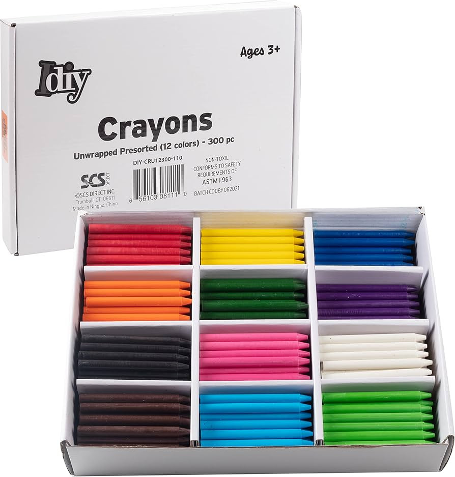 IDIY Unwrapped Bulk Wax Crayons (Pre-sorted 300 ct, 25 each of 12 colors) - No Paper, ASTM Safety... | Amazon (US)