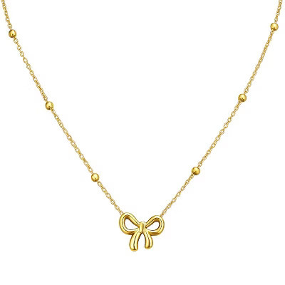 Gold-Tone Bow Necklace with Beaded Chain, Dainty Jewelry for Women, Daily & Gifting Occasions | Target