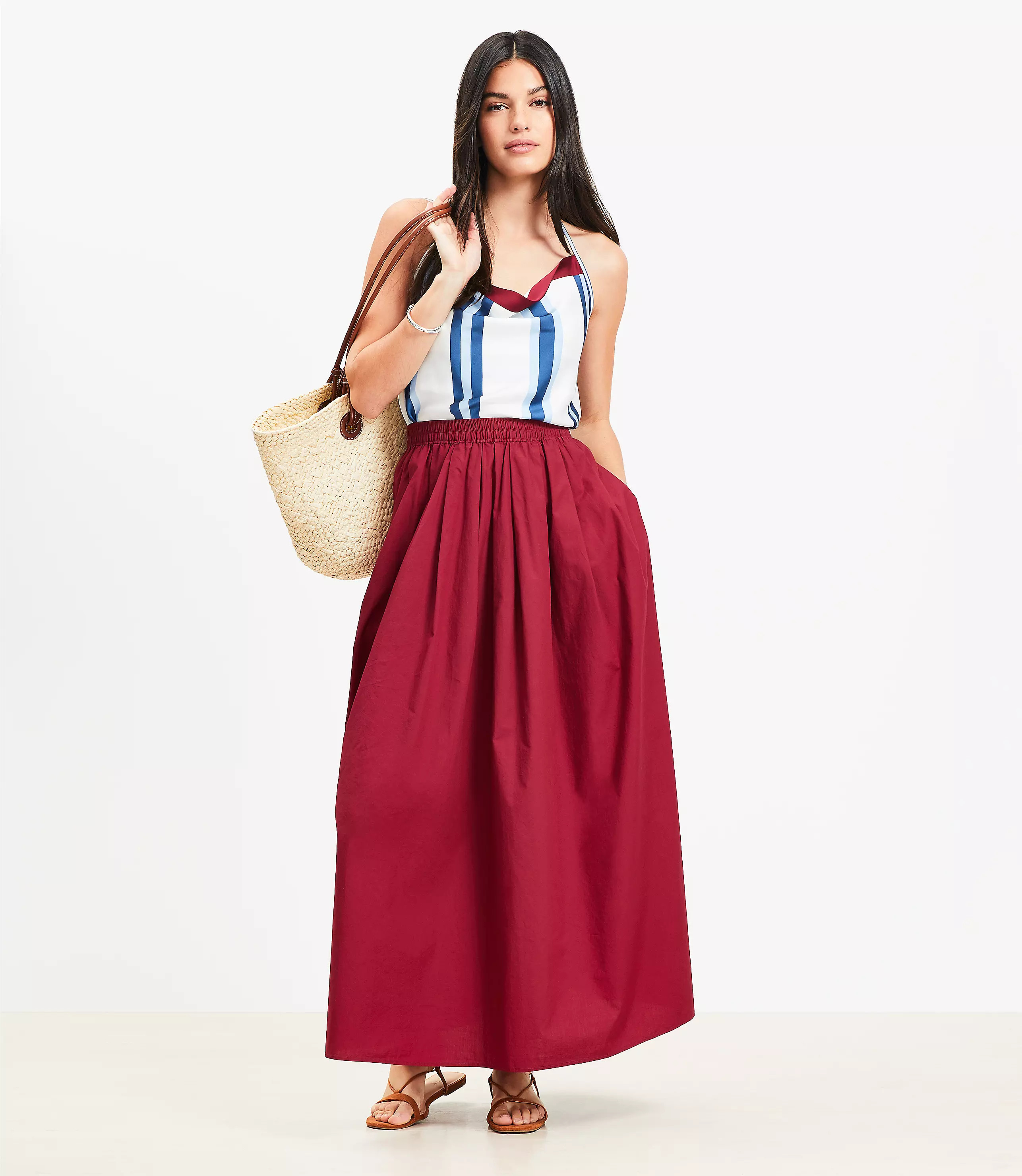 Poplin Pleated Maxi Pocket Skirt | LOFT