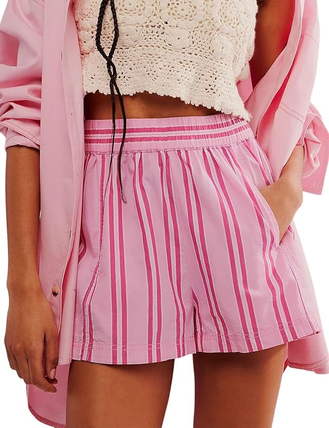 Yimoon Women's Striped Boxer Shorts Summer Casual Elastic Waist Pajama Bottoms Y2K Lounge Shorts | Amazon (US)