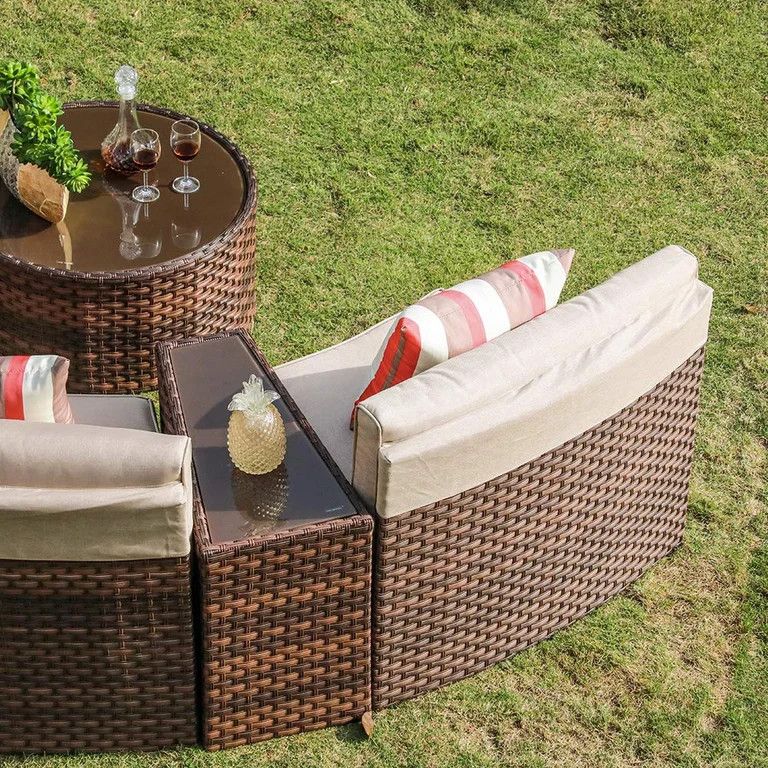 Orange-Casual Patio Furniture 7-Piece Sectional Set, Curved Sofa Set, Beige Cushion and Brown Wic... | Walmart (US)