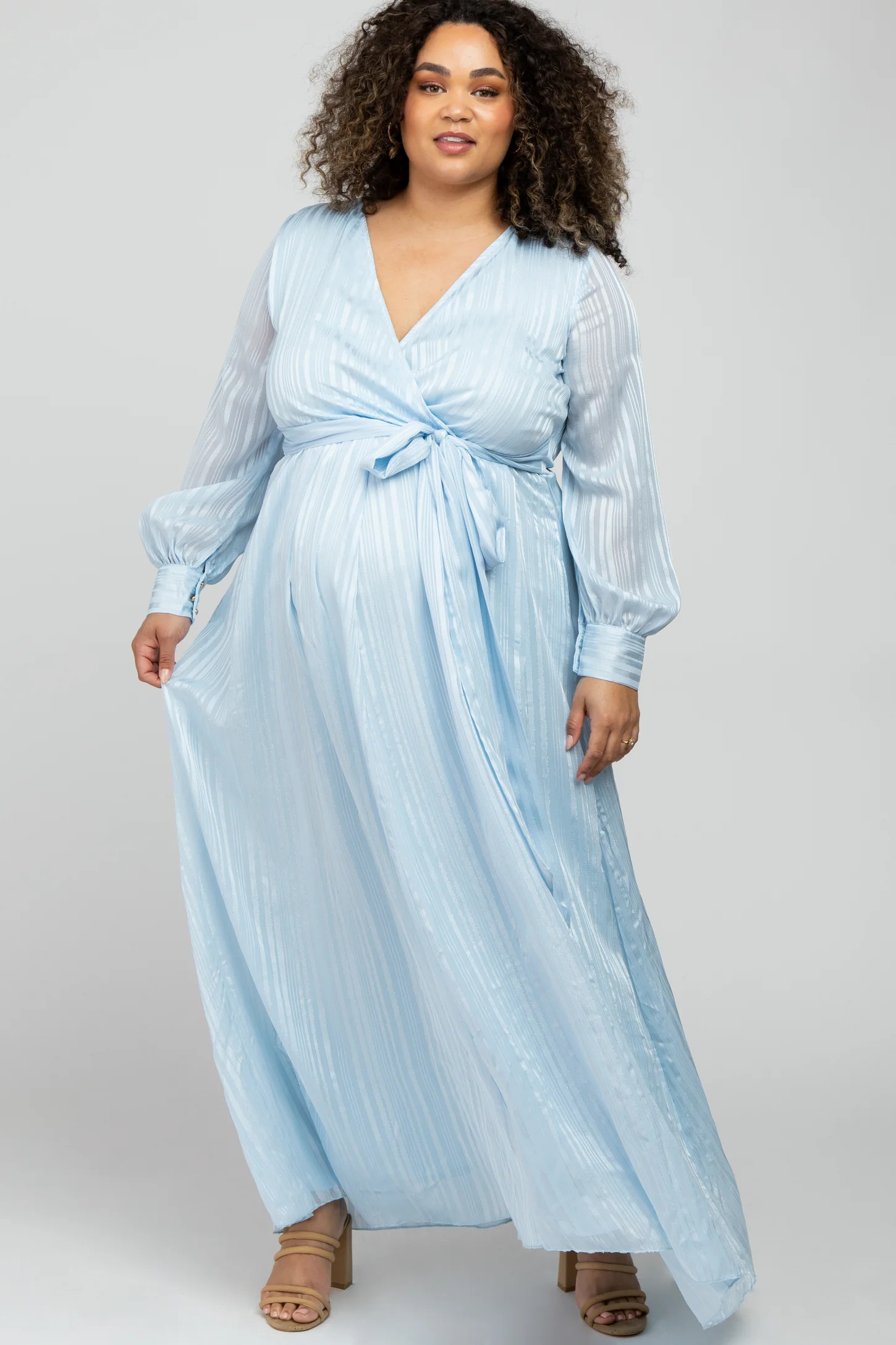 Light Blue Sparkle Chiffon Plus Maternity Maxi Dress | PinkBlush Maternity