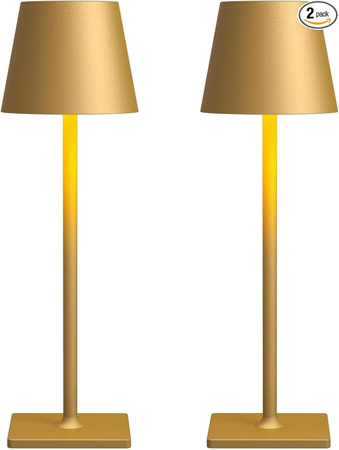 2 Pack Rechargeable Table Lamps, Gold Cordless Lamps - Battery Operated Touch Lamp, Outdoor Table... | Amazon (US)